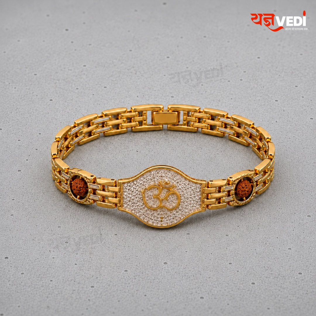Gold Plated Om Rudraksha Rakhi
