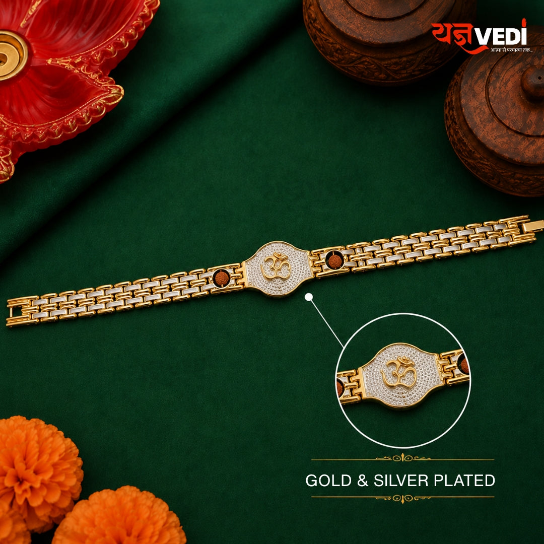 Gold Plated Om Rudraksha Rakhi