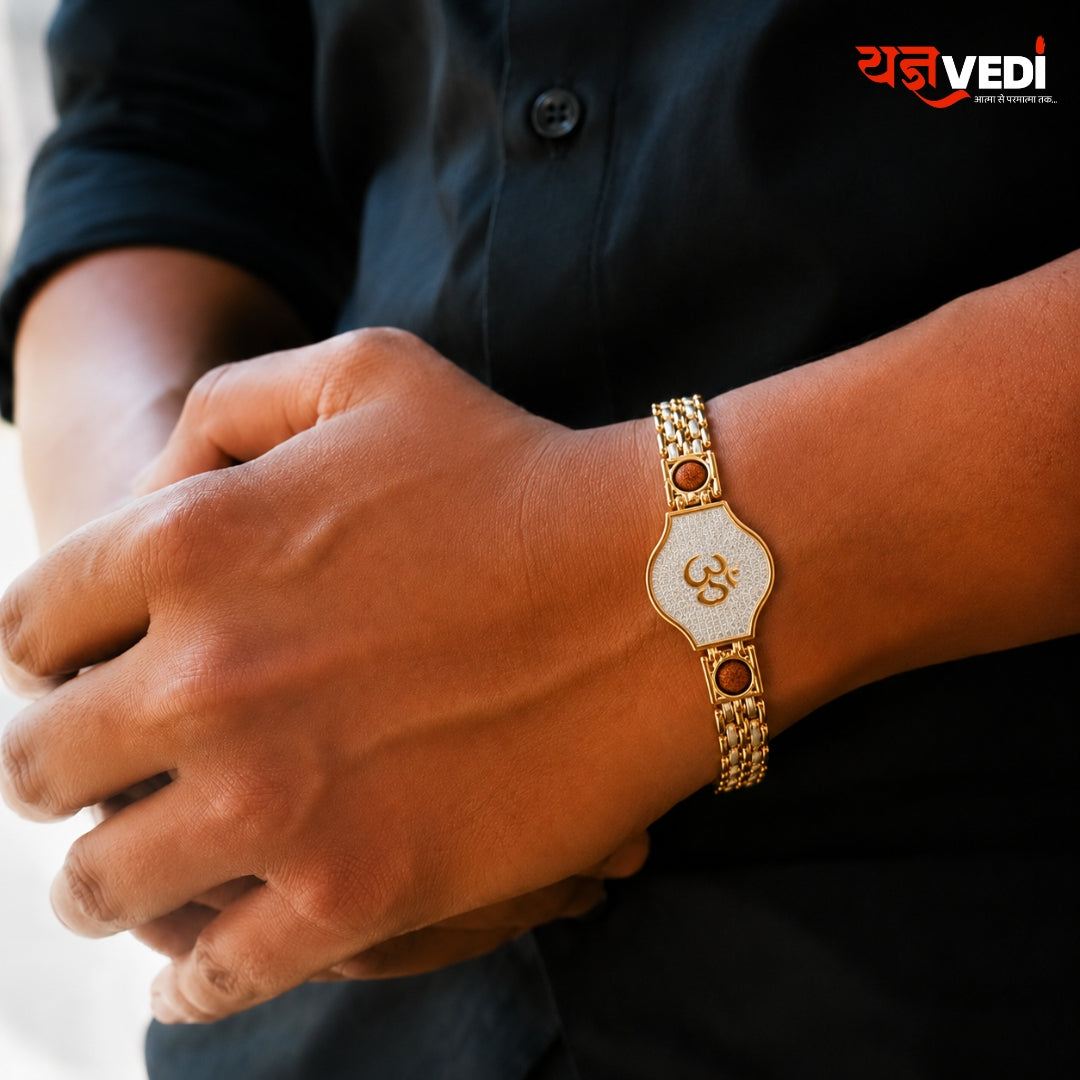 Gold Plated Om Rudraksha Rakhi