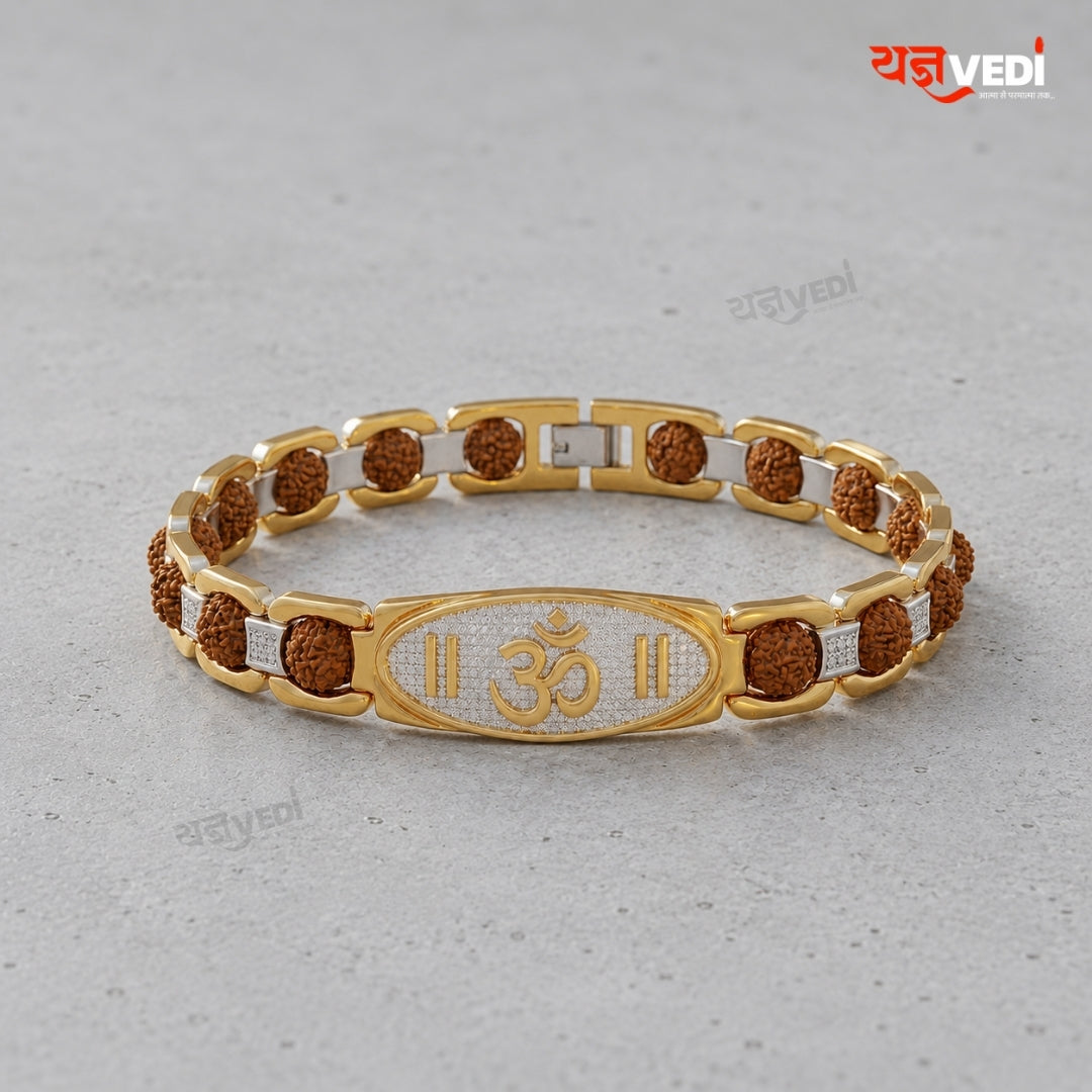 Oval Gold Plated Essential Omkar Rudraksha Bracelet