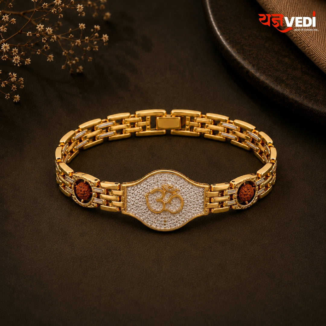 Gold Plated Om Rudraksha Rakhi