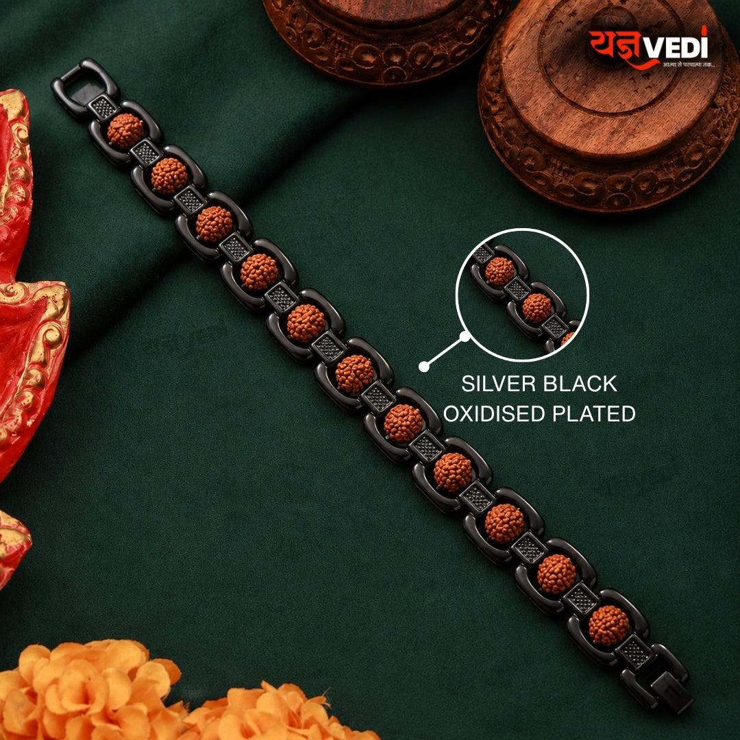 Silver Black Oxidised Plated Essential Rudraksha Bracelet
