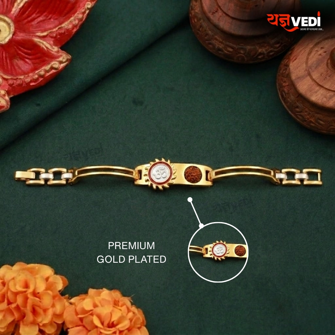 Gold Plated Essential Om Surya Rudraksha Half Chain Bracelet