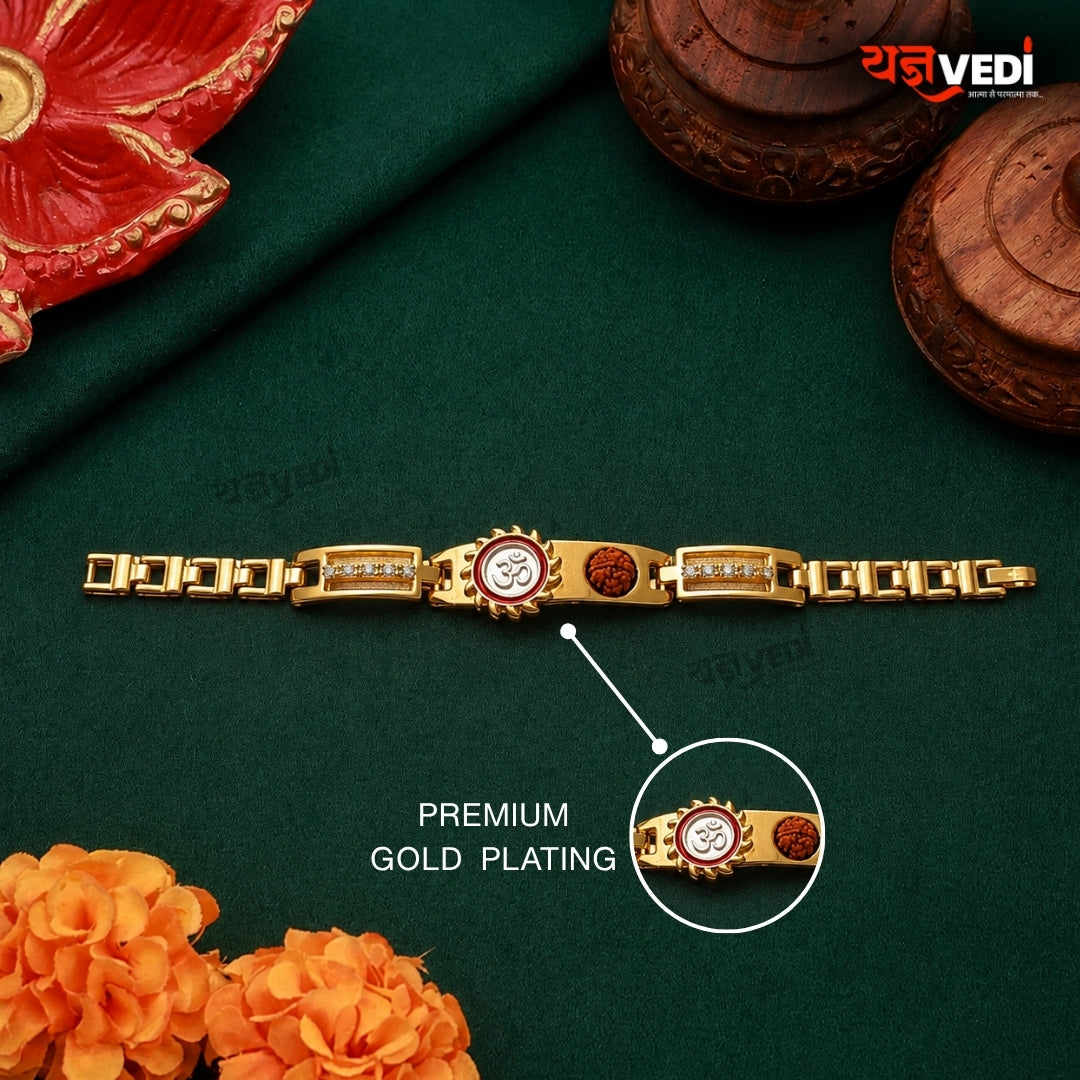 Gold Plated Essential Om Surya Rudraksha Bracelet
