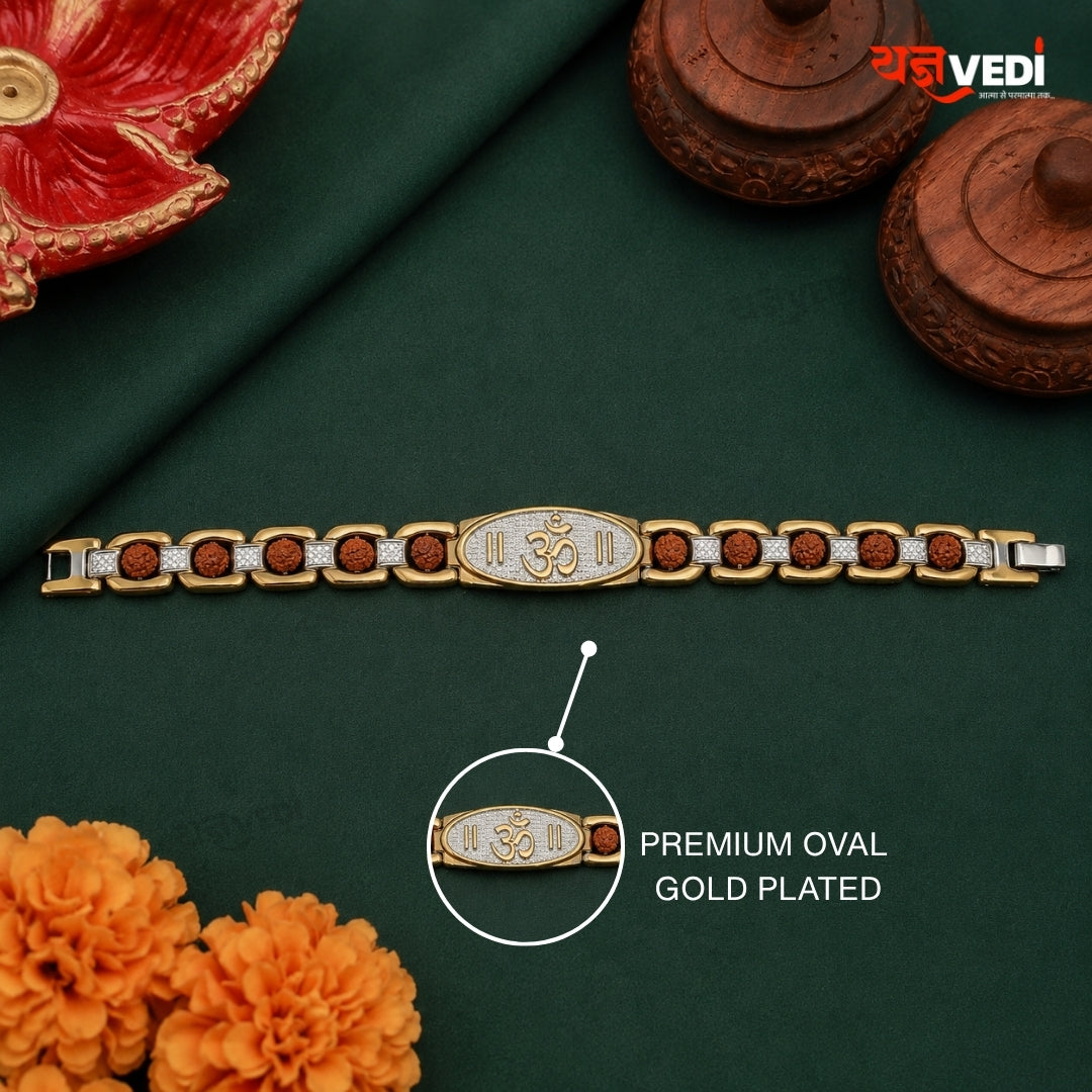 Oval Gold Plated Essential Omkar Rudraksha Bracelet