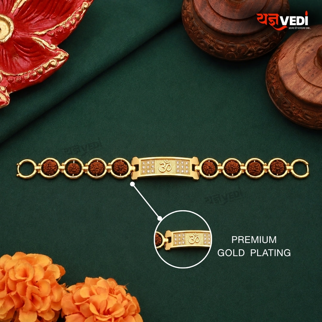 Gold Plated Essential Om Rudraksha Ring Shape Bracelet