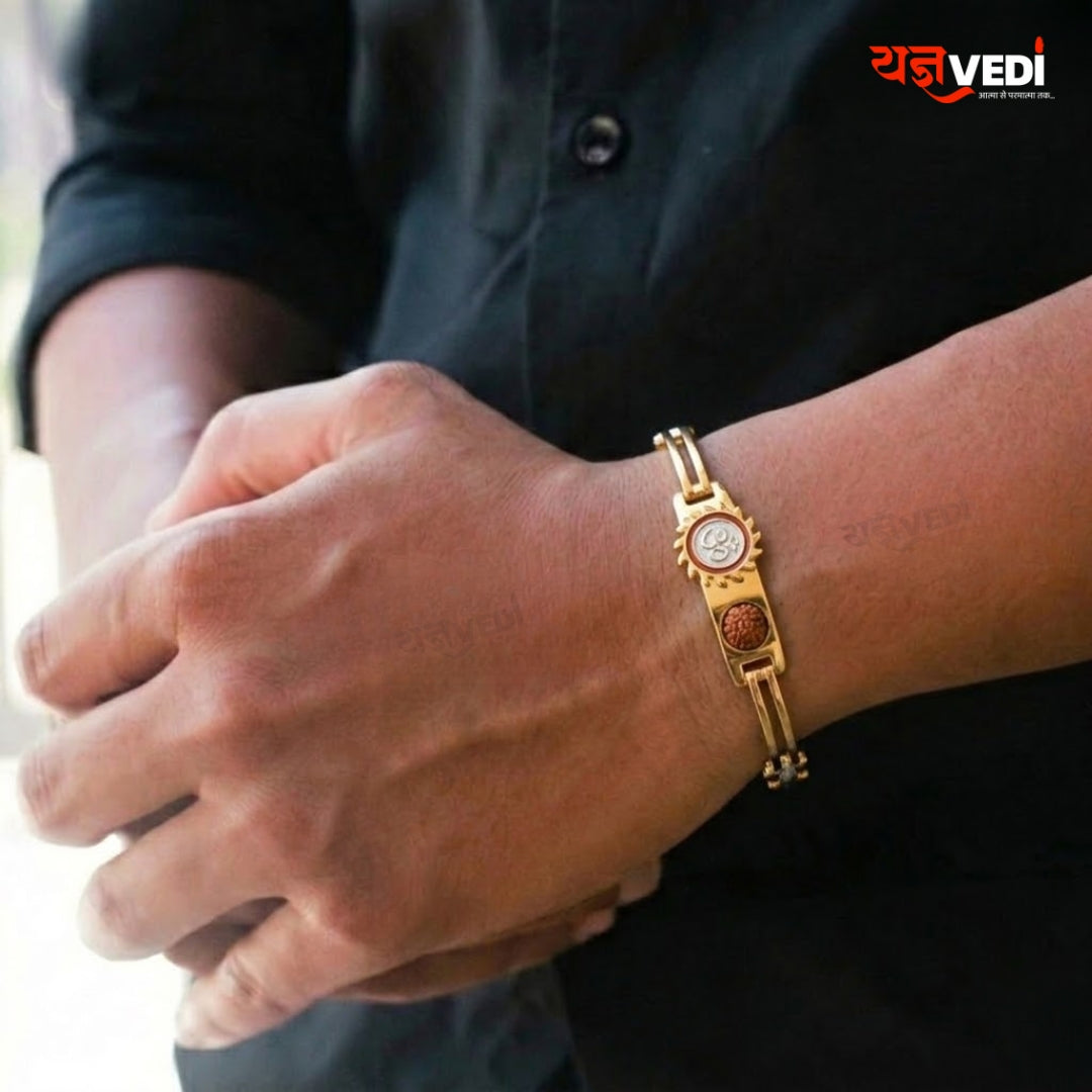 Gold Plated Essential Om Surya Rudraksha Half Chain Bracelet