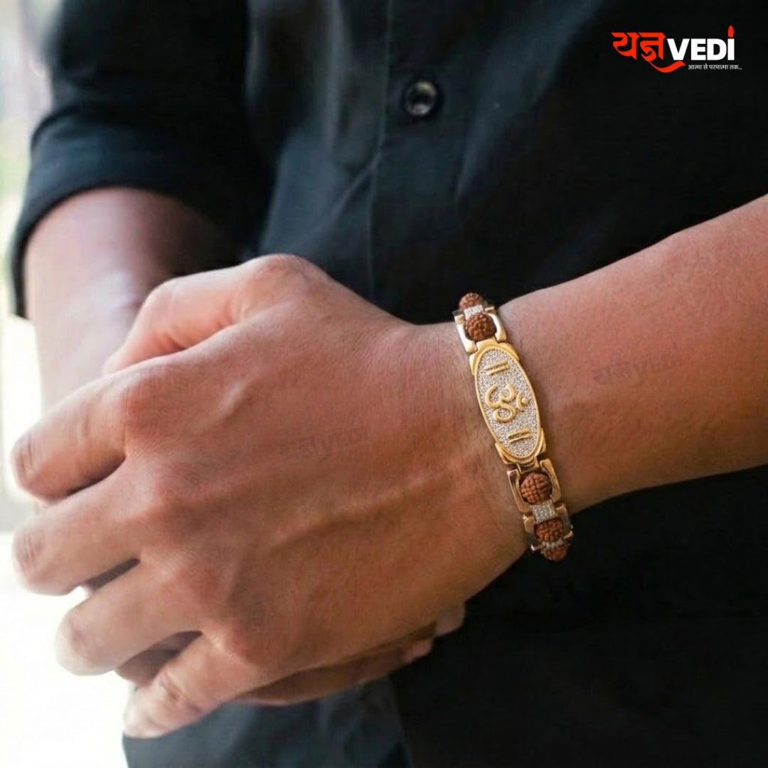 Oval Gold Plated Essential Omkar Rudraksha Bracelet