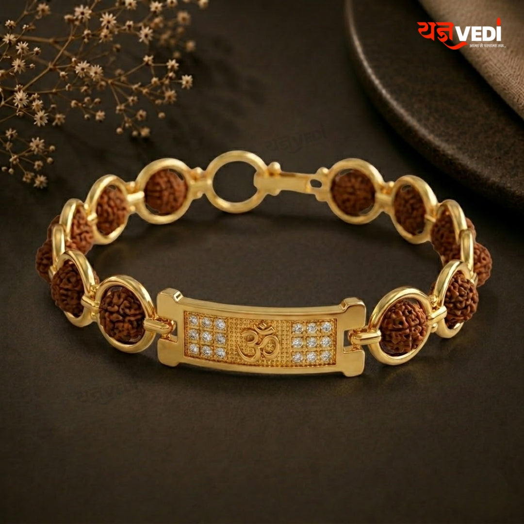 Gold Plated Essential Om Rudraksha Ring Shape Bracelet