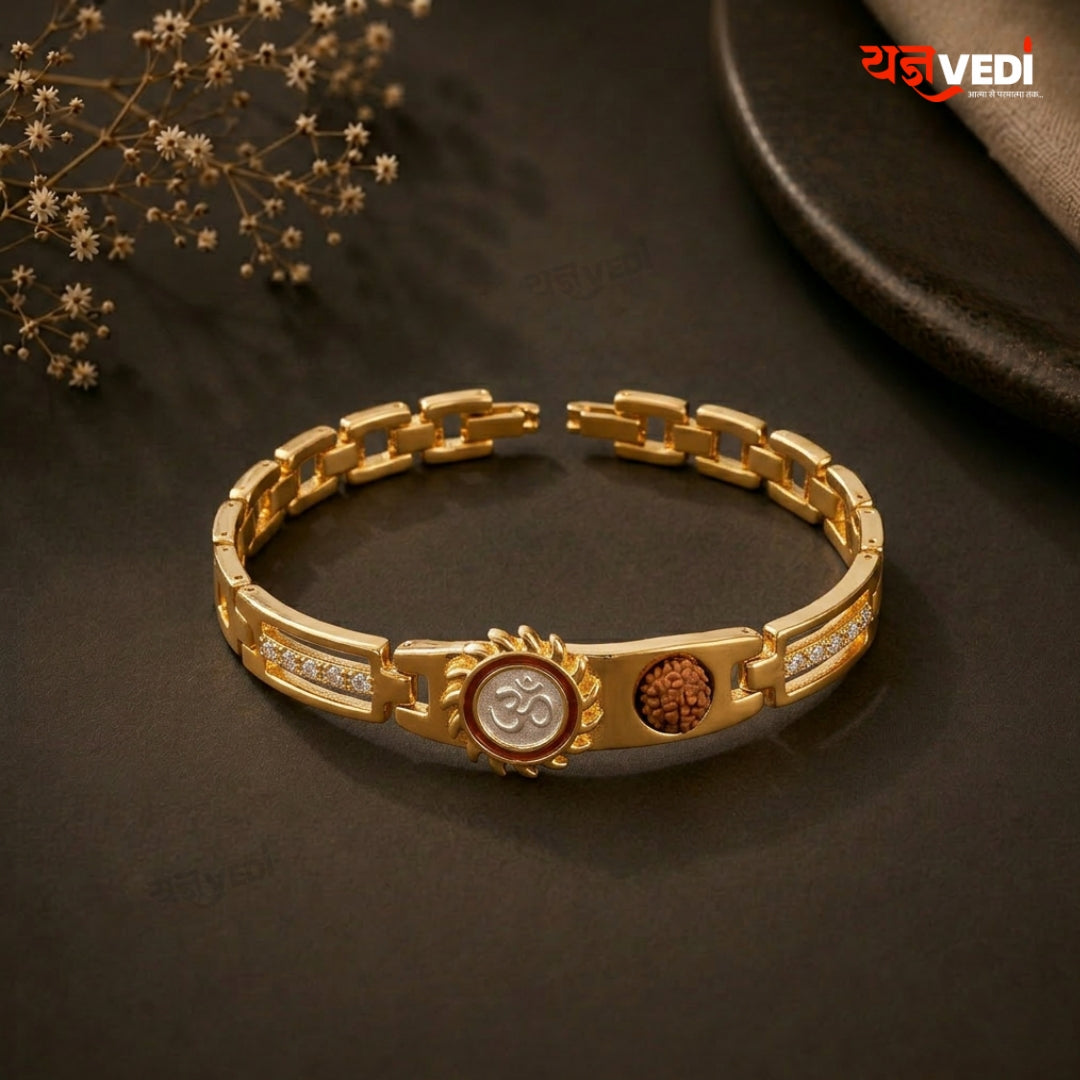 Gold Plated Essential Om Surya Rudraksha Bracelet
