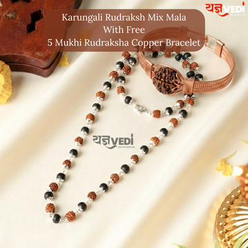 Karungali Rudraksh Mix Mala With Free 5 Mukhi Rudraksha Copper Bracelet