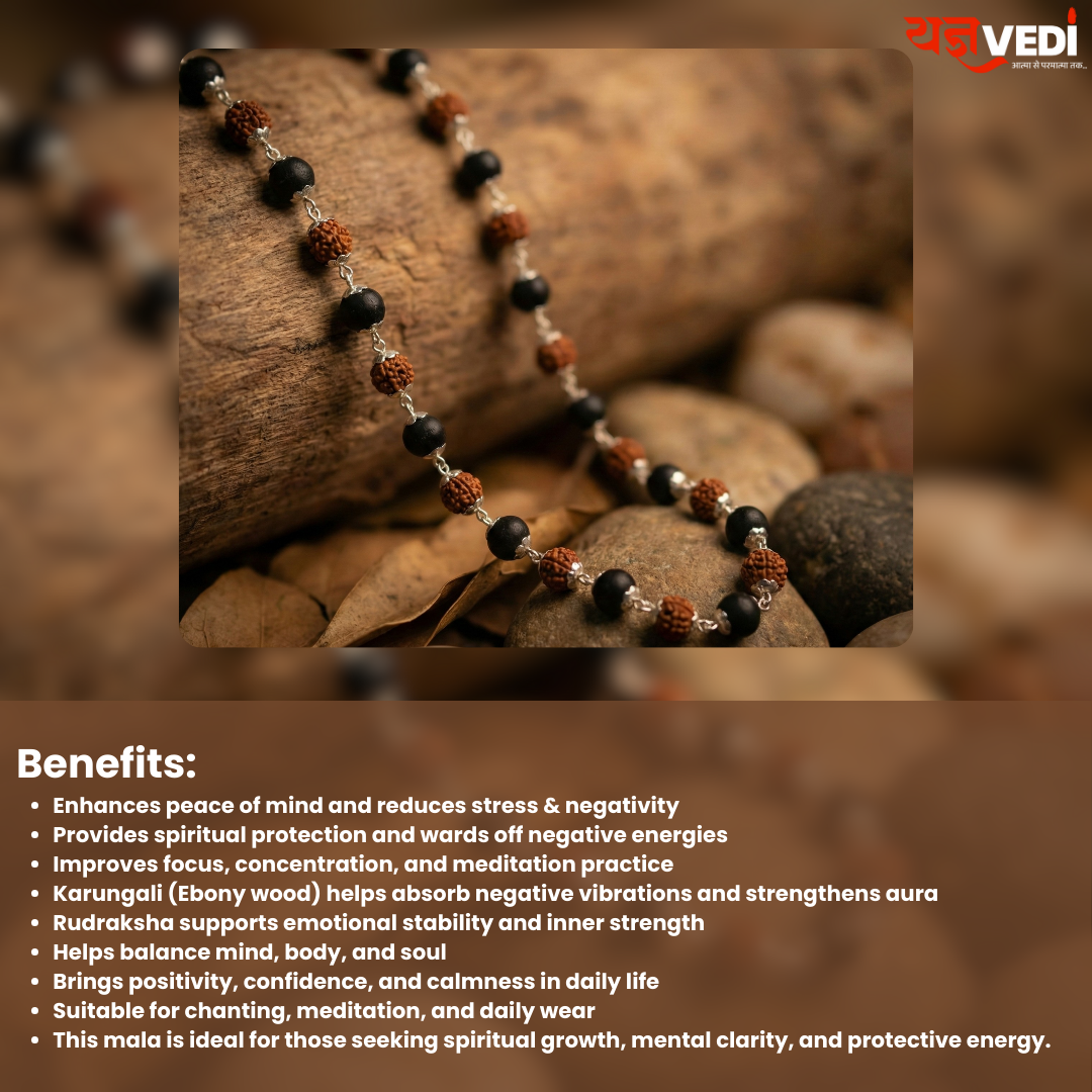 Karungali Rudraksh Mix Mala With Free 5 Mukhi Rudraksha Copper Bracelet