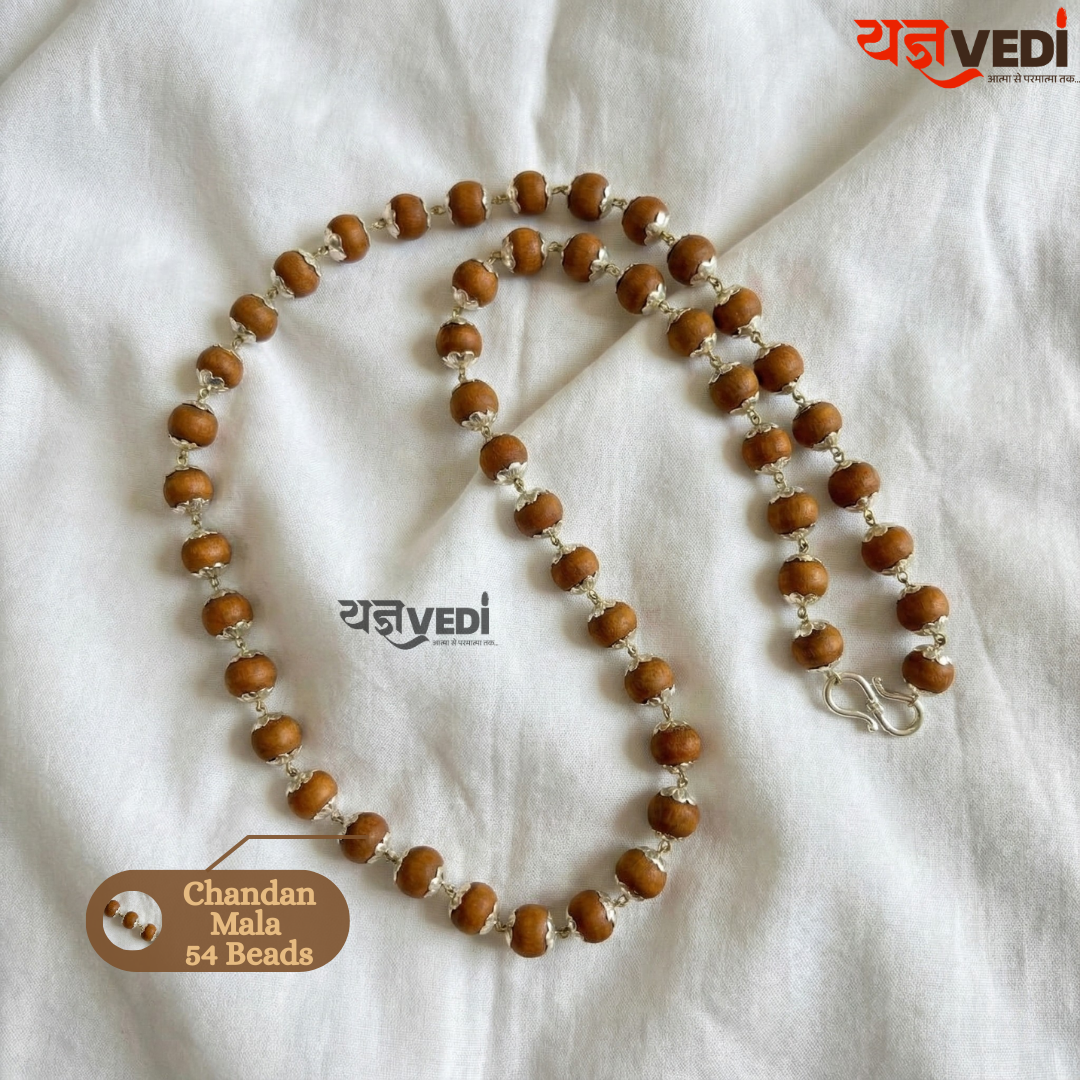 Silver Cap Original Chandan Mala - With Free Ram Lalla Murti & 5 Mukhi Rudraksha