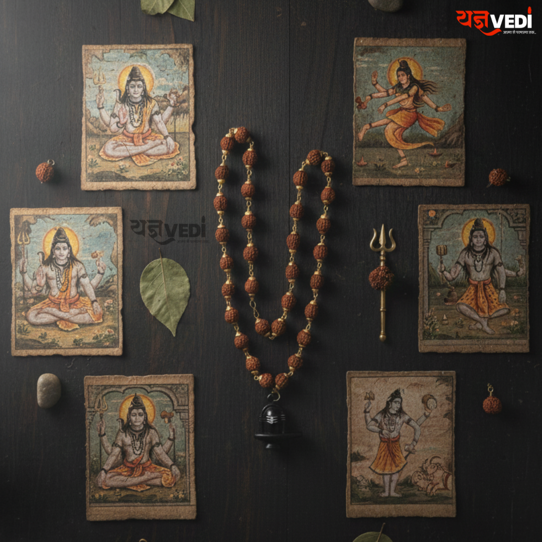 Gold Plated Rudraksha Shivling Locket Mala