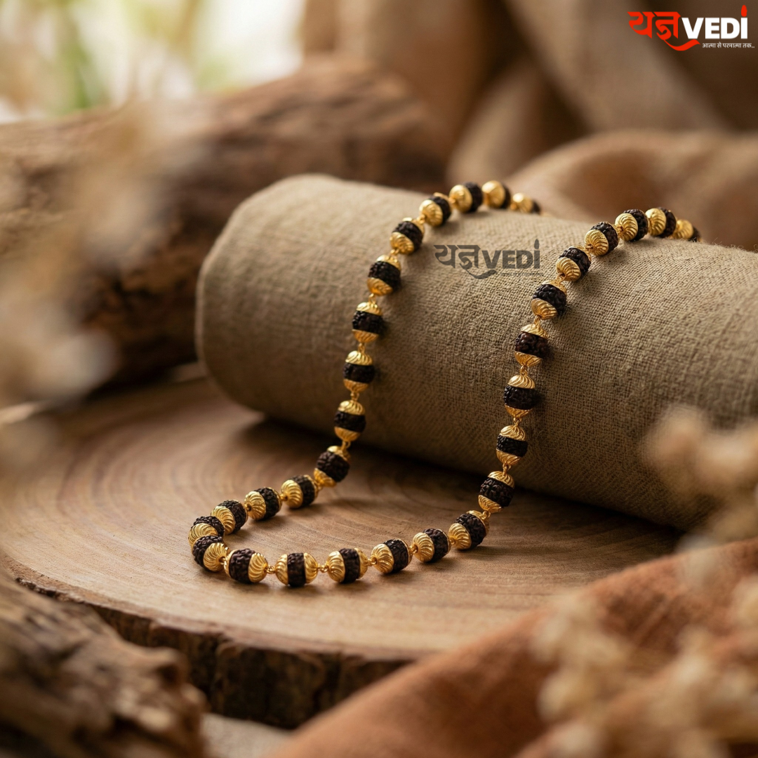 Gold Plated Black Rudraksha Mala - Divine Power with Royal Elegance