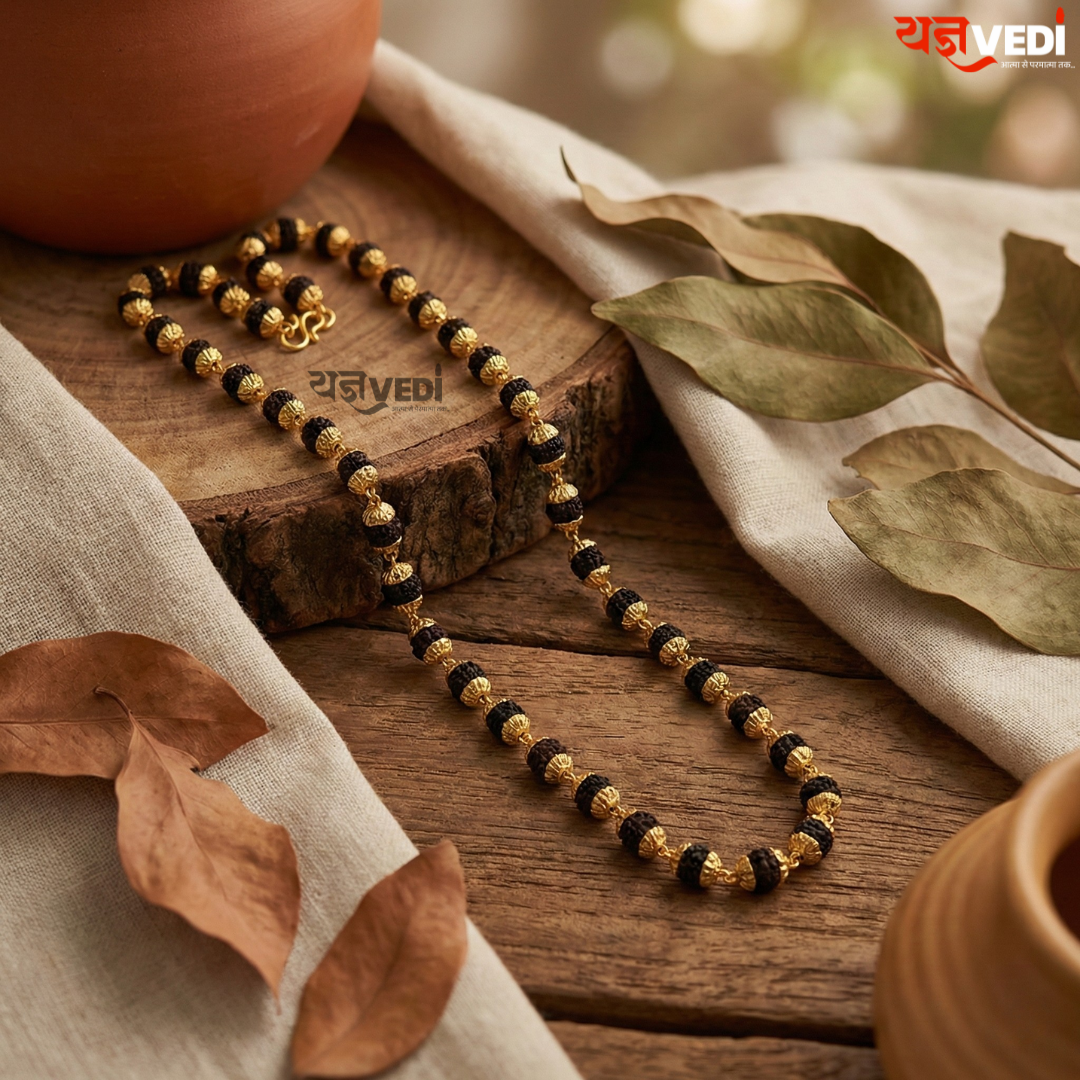 Gold Plated Black Rudraksha Mala - Divine Power with Royal Elegance