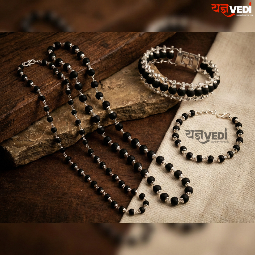 Karungali Mala + Bracelet Couple Combo With Free 5 Mukhi Rudraksha