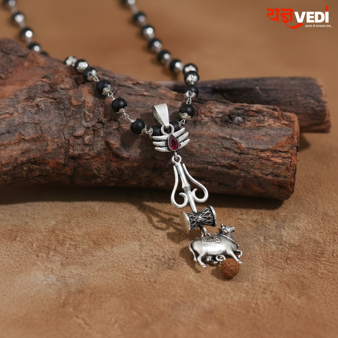 Shiv Nandi Pendant with Karungali (Ebonywood) Mala