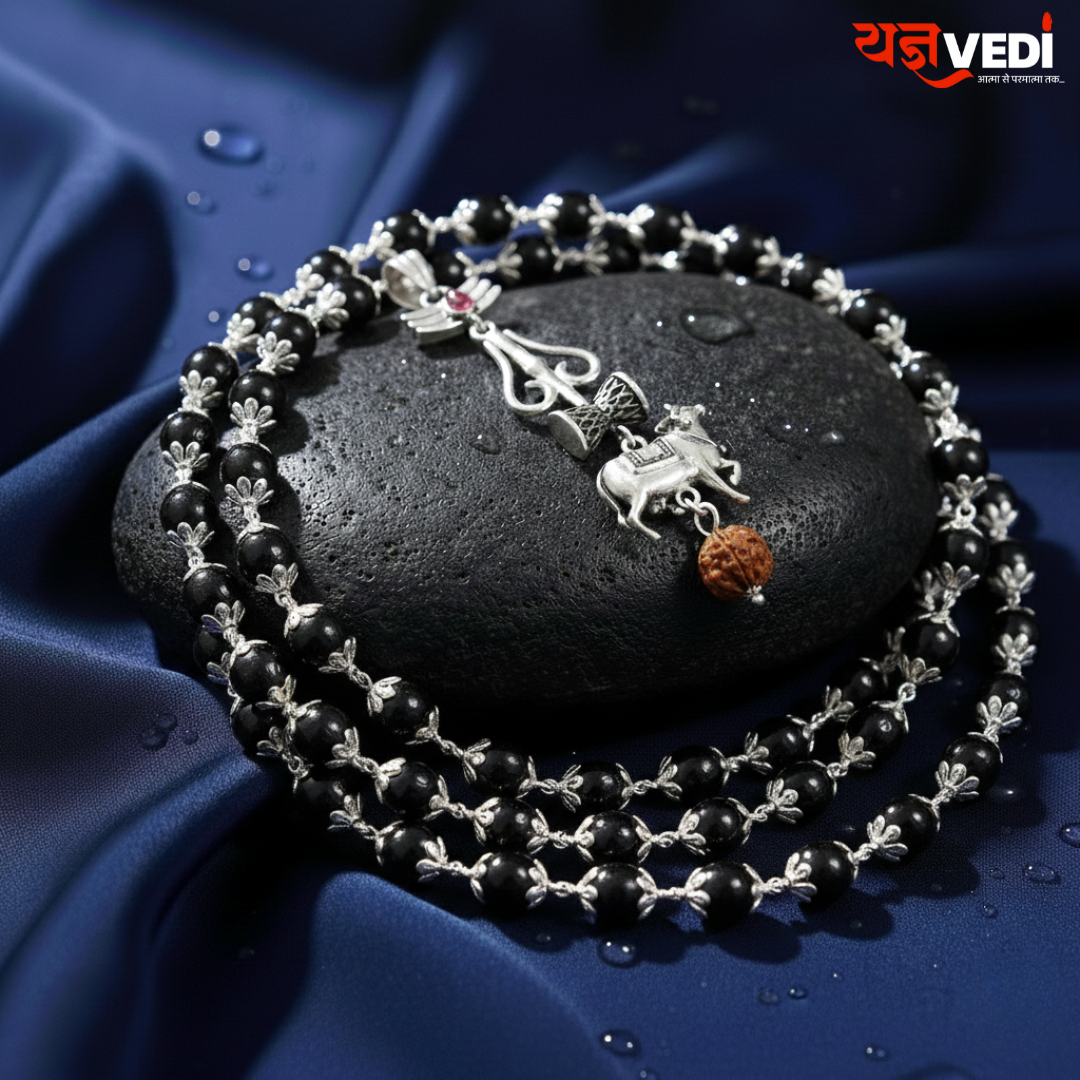 Shiv Nandi Pendant with Karungali (Ebonywood) Mala