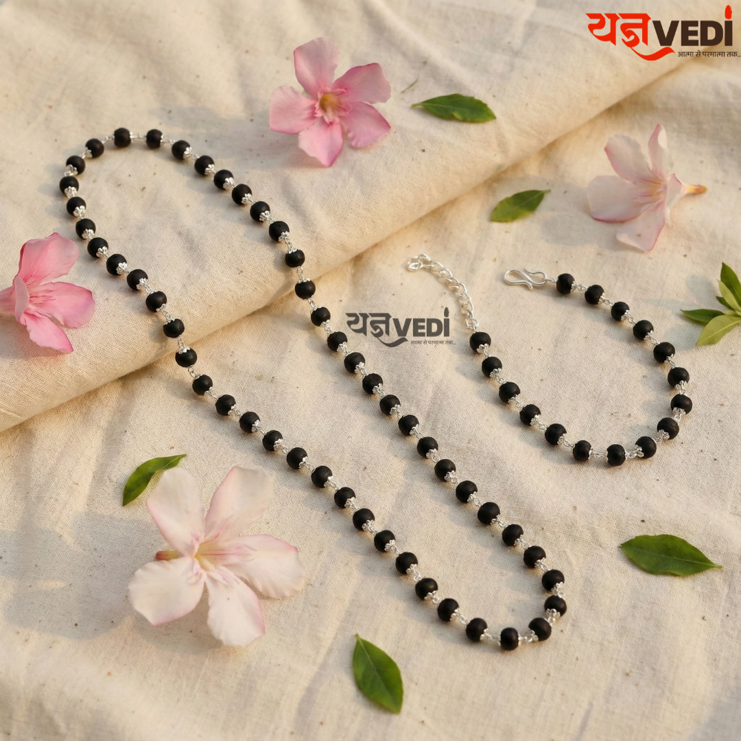 Ladies Karungali Mala & Bracelet Set With Free 5 Mukhi Rudraksha